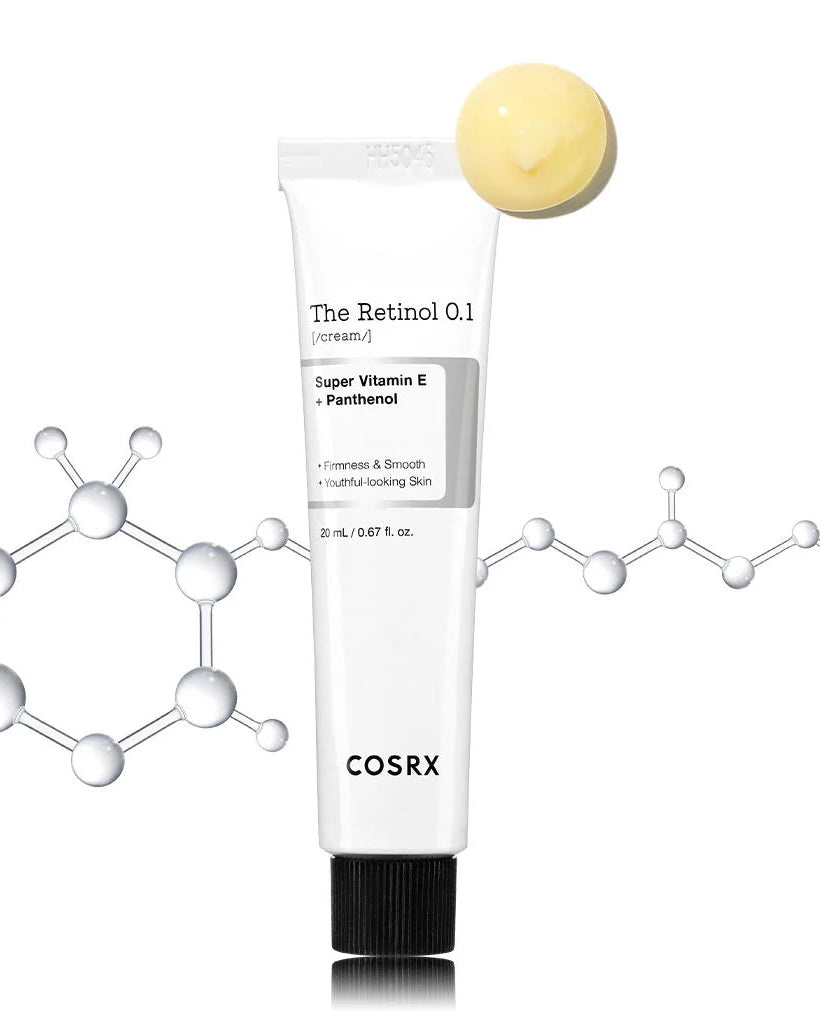 Cosrx skincare product with molecular structure diagram on a white background