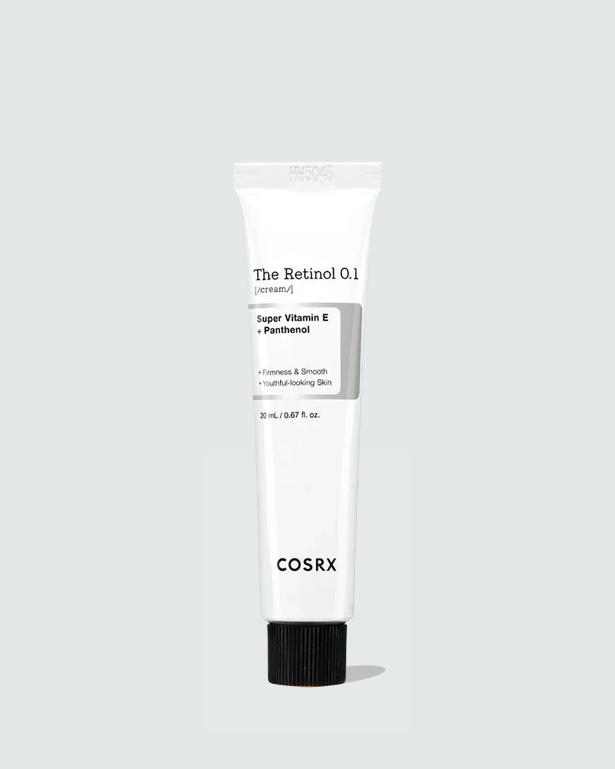 Cosrx tube of The Retinol Oil on a light gray background