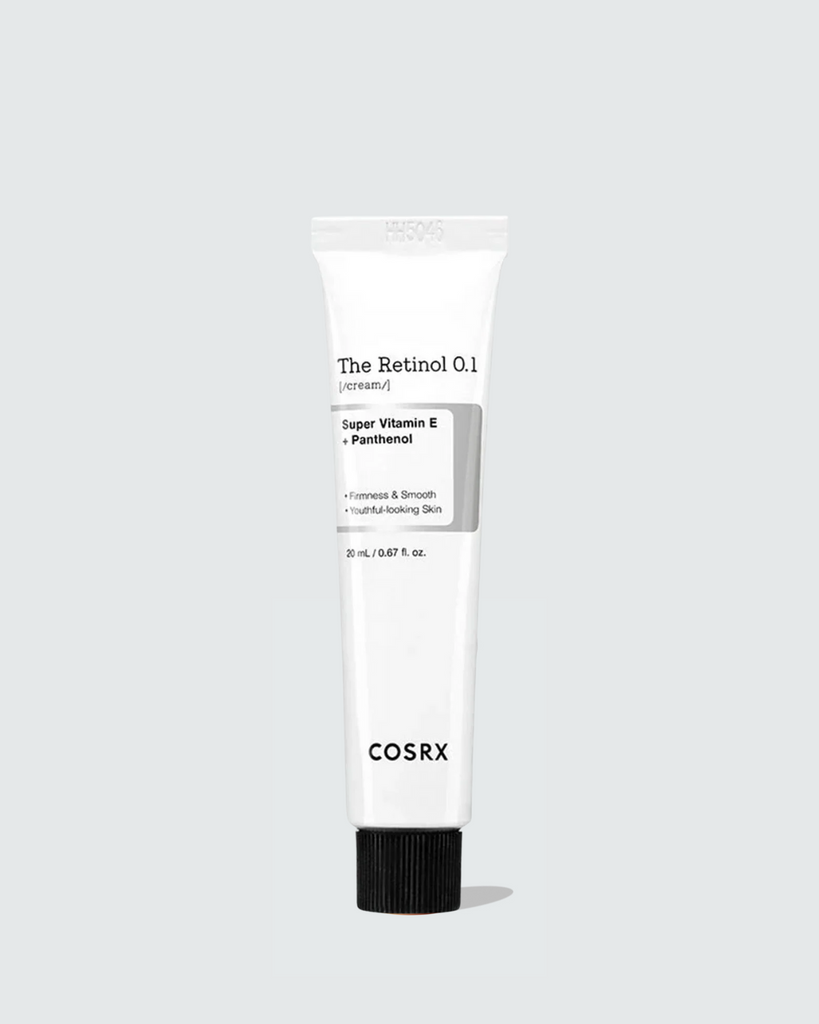 Cosrx tube of The Retinol Oil on a light gray background
