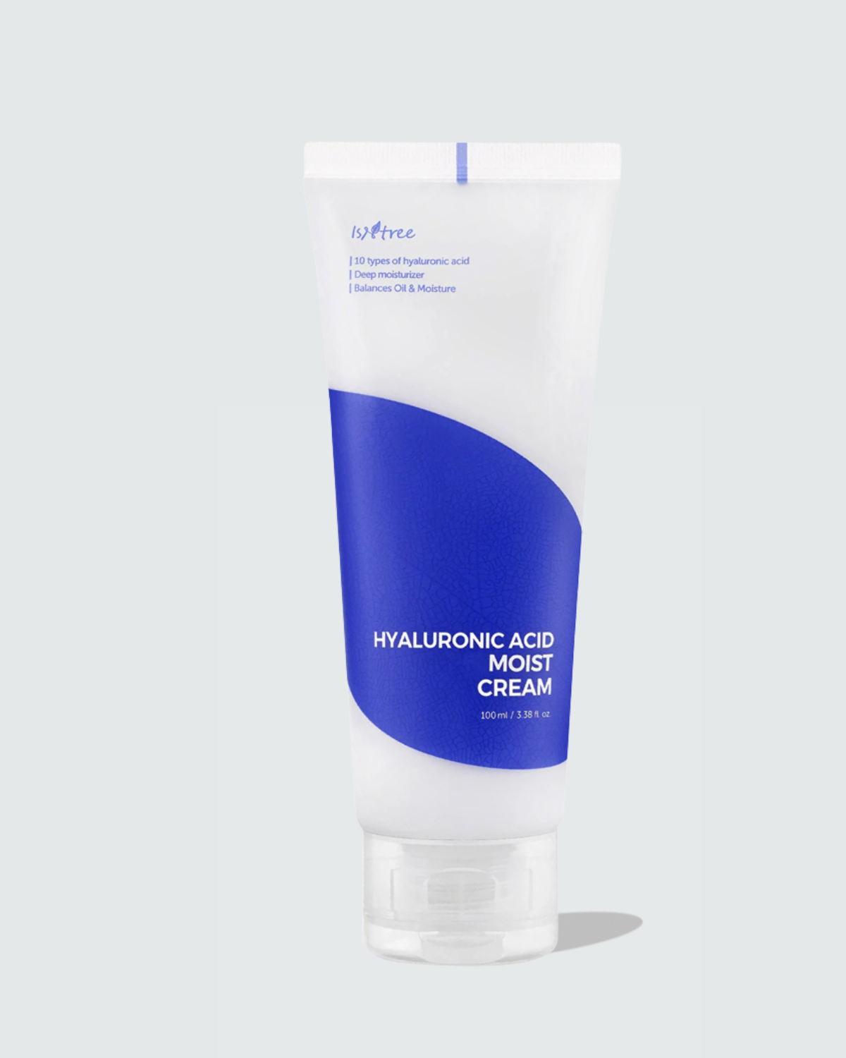 Hyaluronic Acid Moist Cream with blue and white design on a light gray background