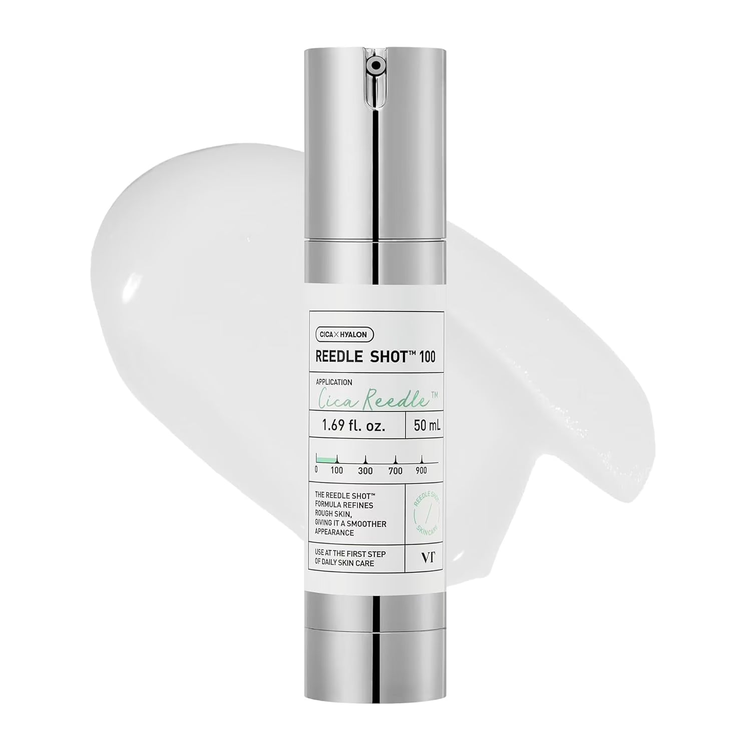 Skincare serum bottle with pump on a white background